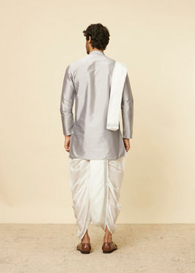 Soft Grey and Cream Zari Detailed Traditional South Indian Dhoti Set image number 5